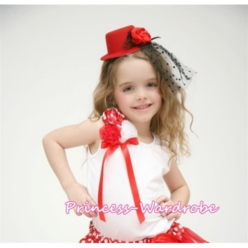 White Top with a Bunch of Red White Polka Dot Red White Rosettes and Red Bow TB119 